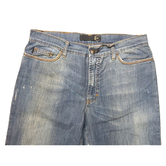 Just Cavalli Faded Distressed Zig Zag Stitch Blue Denim Bootcut Jeans Sz 32 NWT - Picture 13 of 16